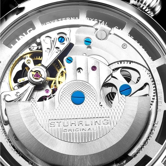 Stührling Original Mens Watch Stainless Steel Automatic, Silver Skeleton Watch - Picture 4 of 5